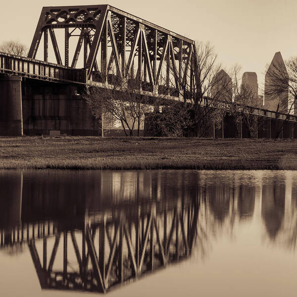 America Art Print featuring the photograph Dallas Texas Architecture and Skyline Reflections - Sepia by Gregory Ballos