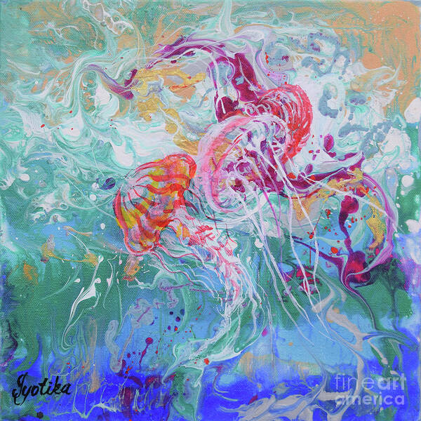 Jellyfish Art Print featuring the painting Dancing Jellyfish by Jyotika Shroff