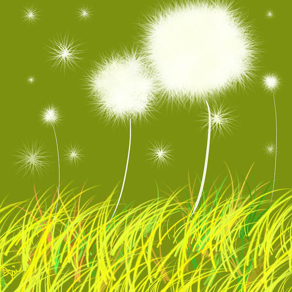 Dandelion Art Print featuring the painting Dandelions Are Free by Oiyee At Oystudio