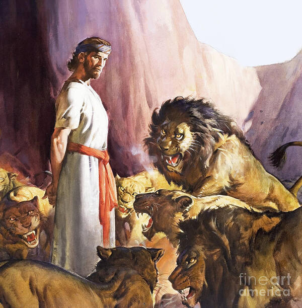 Calm Art Print featuring the painting Daniel in the Lions' Den by James Edwin McConnell