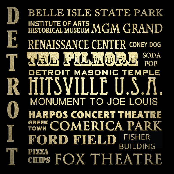 Detroit Art Print featuring the digital art Detroit Michigan Famous Landmarks by Patricia Lintner