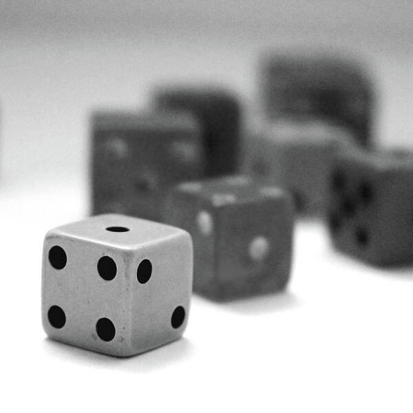 Dice Art Print featuring the mixed media Dice 1- Black and White Photo by Linda Woods by Linda Woods