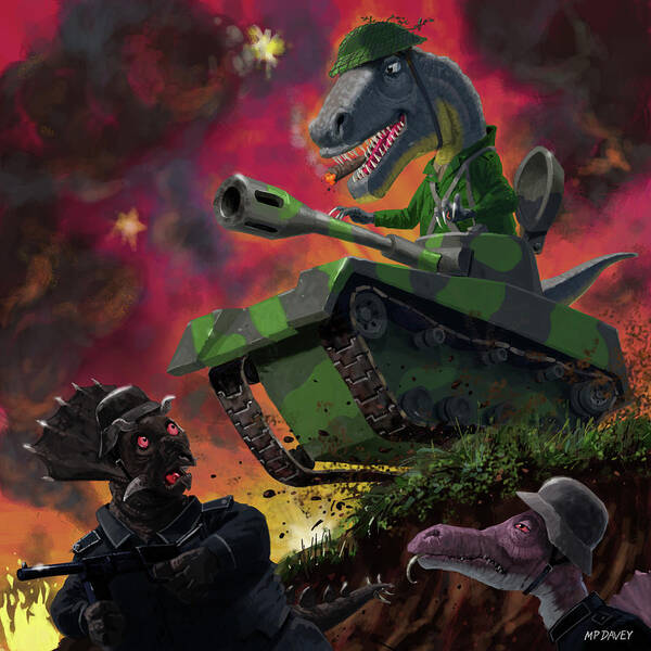 Dinosaurs Art Print featuring the painting Dinosaur War 01 by Martin Davey