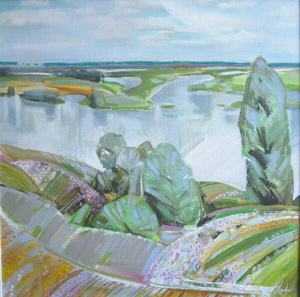 Landscape Art Print featuring the painting Dnepro river by Sergey Ignatenko