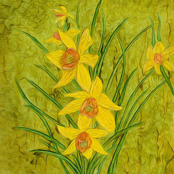 Daffodils Art Print featuring the painting Daffodils Too by Laurie Williams