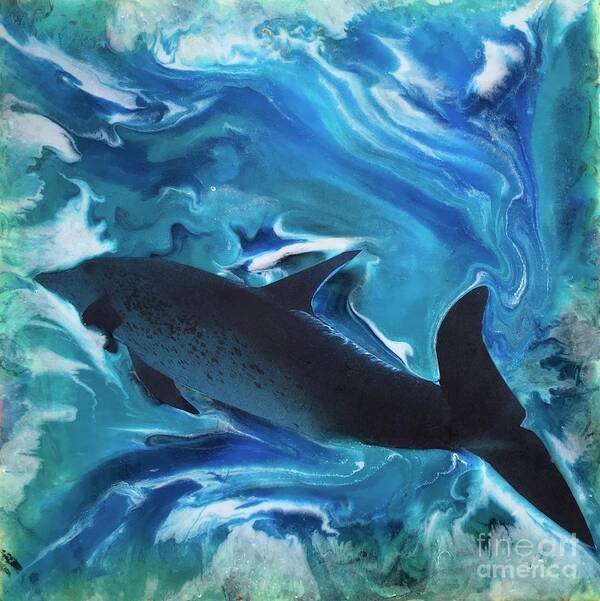 Fish Art Print featuring the painting Dolphin dance by Maria Karlosak