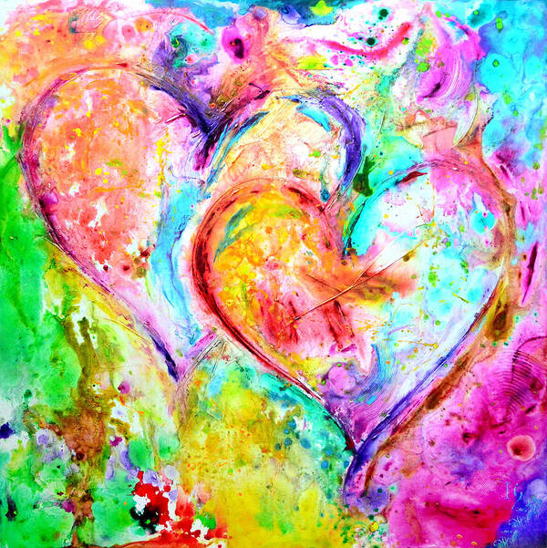 Heart Art Print featuring the painting Dos Corazones by Ivan Guaderrama