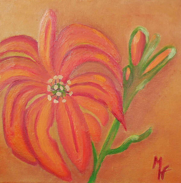 Flower Painting Art Print featuring the painting Double Headed Orange Day Lily by Margaret Harmon