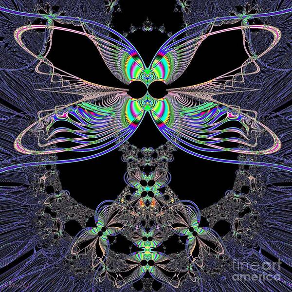 Dragonfly Queen At Midnight Art Print featuring the digital art Dragonfly Queen at Midnight Fractal 161 by Rose Santuci-Sofranko
