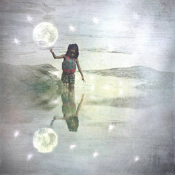 Girl Art Print featuring the digital art To Touch the Moon by Melissa D Johnston