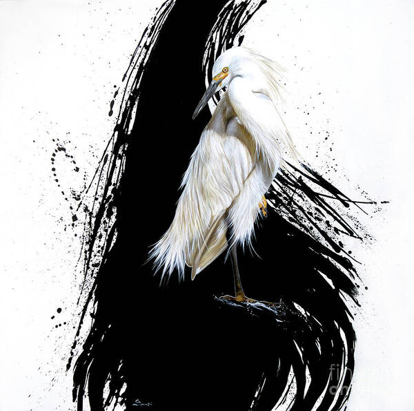 Sandi Baker Art Print featuring the painting Egret by Sandi Baker