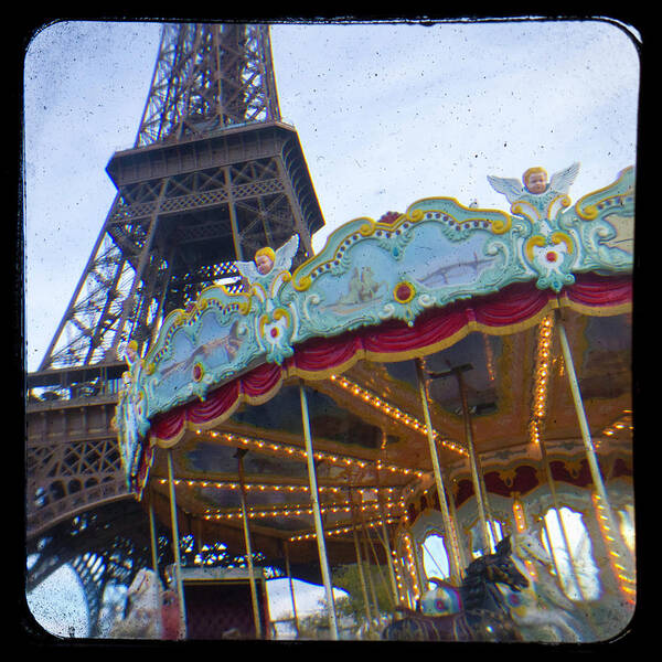 Paris Art Print featuring the photograph Eiffel Tower Carousel TTV by Melanie Alexandra Price