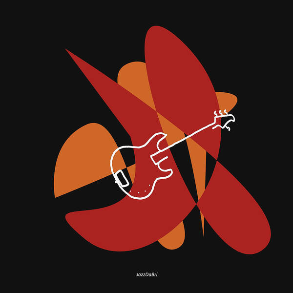 Bass Guitar Lessons Art Print featuring the digital art Electric Bass in Orange Red by David Bridburg