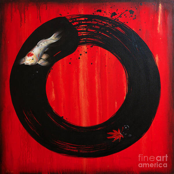 Enso Art Print featuring the painting Enso with Koi Red and Gold by Sandi Baker