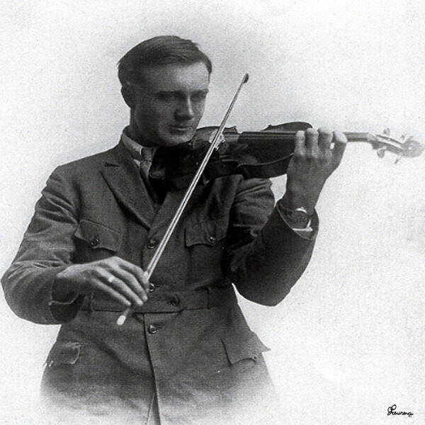 Old Photo Black And White Classic Saskatchewan Pioneers History Fiddle Violin Art Print featuring the photograph Entertainer by Andrea Lawrence