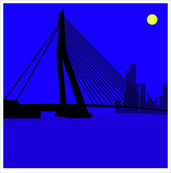 Erasmus Bridge Rotterdam Art Print featuring the digital art Erasmus Bridge Rotterdam by Asbjorn Lonvig