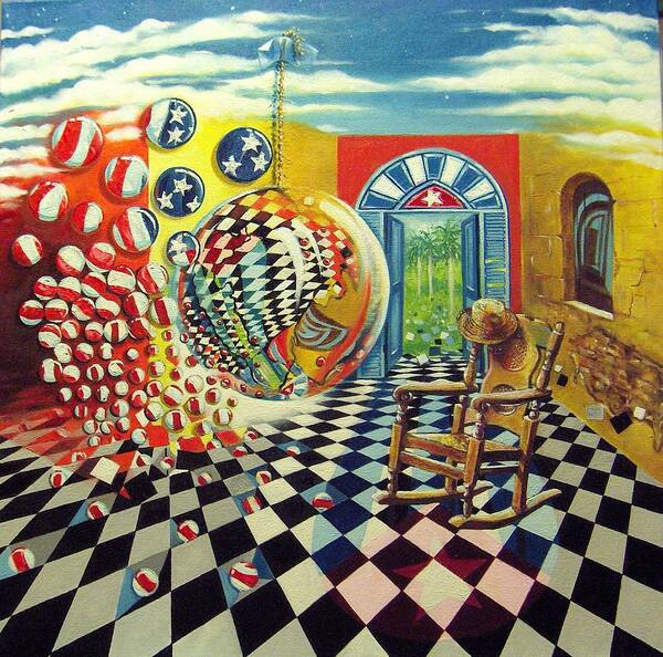 Spheres Art Print featuring the painting Esperando ansiosamente la salida by Roger Calle