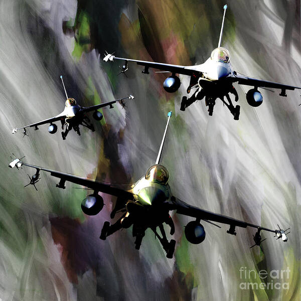 F-16 Art Print featuring the painting f 16 Falcon fighters by Gull G