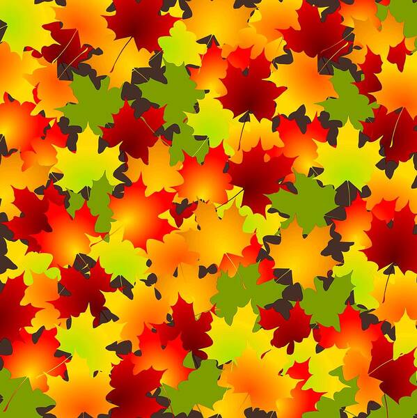 Fall Art Print featuring the mixed media Fall Leaves Quilt by Anastasiya Malakhova
