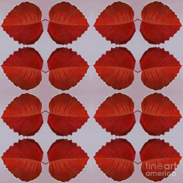 Leaves Art Print featuring the digital art Fallen Leaves Arrangement In True Red by Helena Tiainen