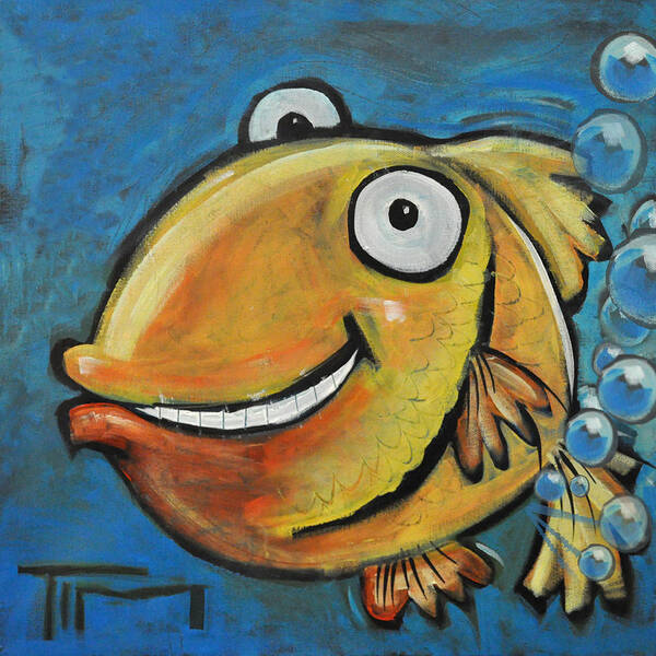 Fish Art Print featuring the painting Farting Fish by Tim Nyberg