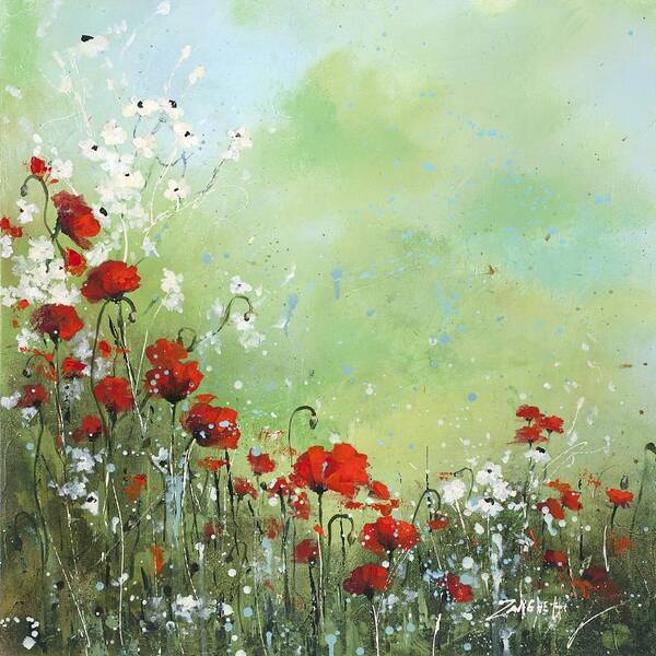 Poppies Art Print featuring the painting Field of Imagination by Laura Lee Zanghetti