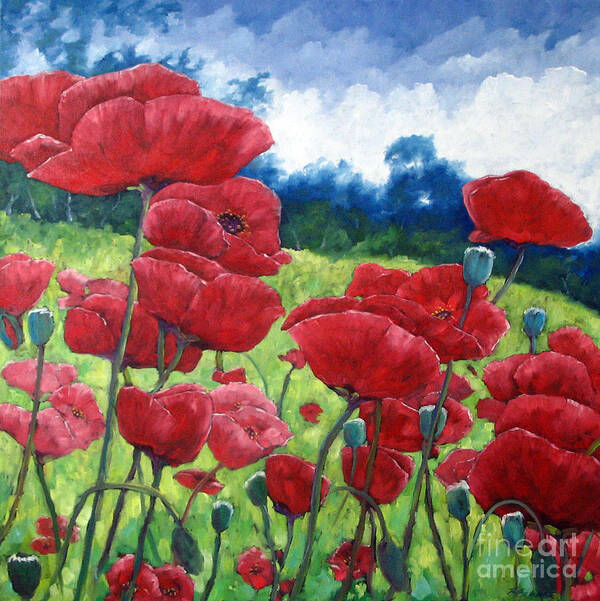 Poppies Art Print featuring the painting Field Of Poppies by Richard T Pranke