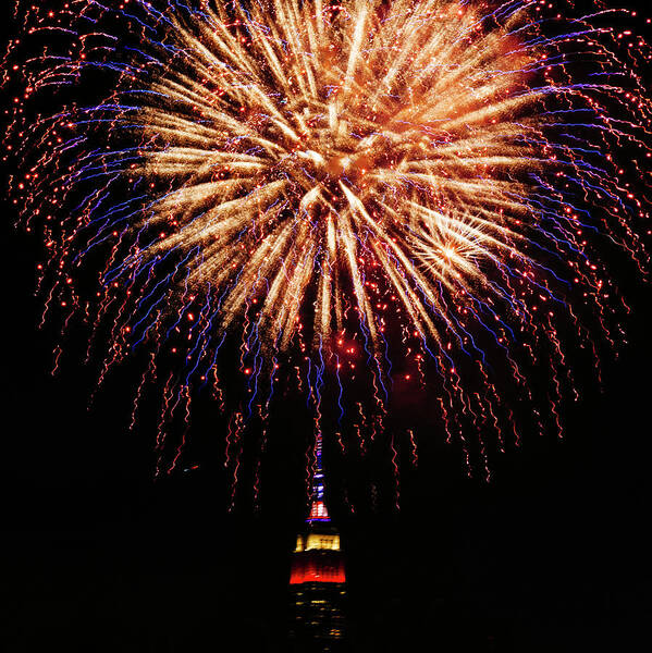 New York Art Print featuring the photograph Fireworks Over Empire State Building by Laura Tucker