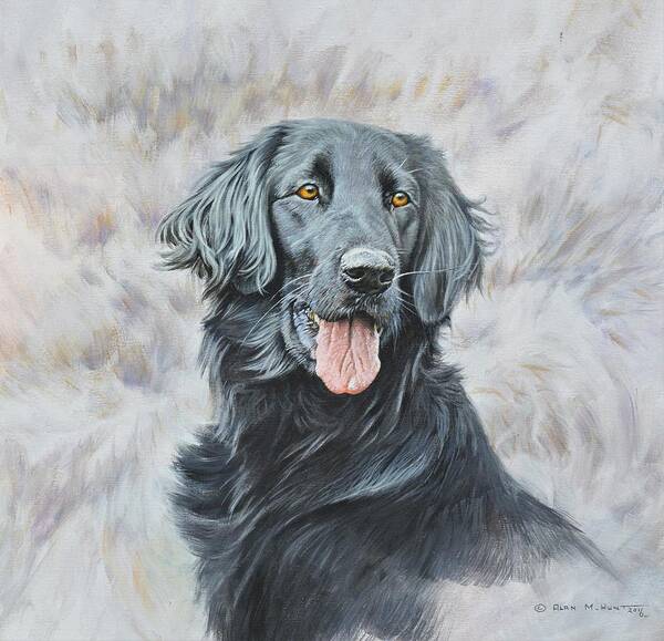 Dog Art Print featuring the painting Flat Coated Retriever Portrait by Alan M Hunt
