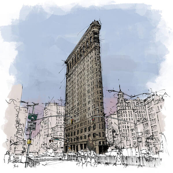 Flatiron Building New York Sketch Art Print By Drawspots Illustrations