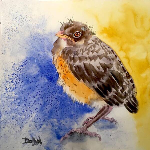 Bird Painting Art Print featuring the painting Fledgling Robin by Pat Dolan