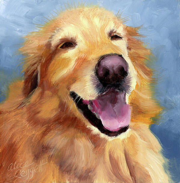 Golden Retriever Art Print featuring the painting Fletcher Laughing by Alice Leggett