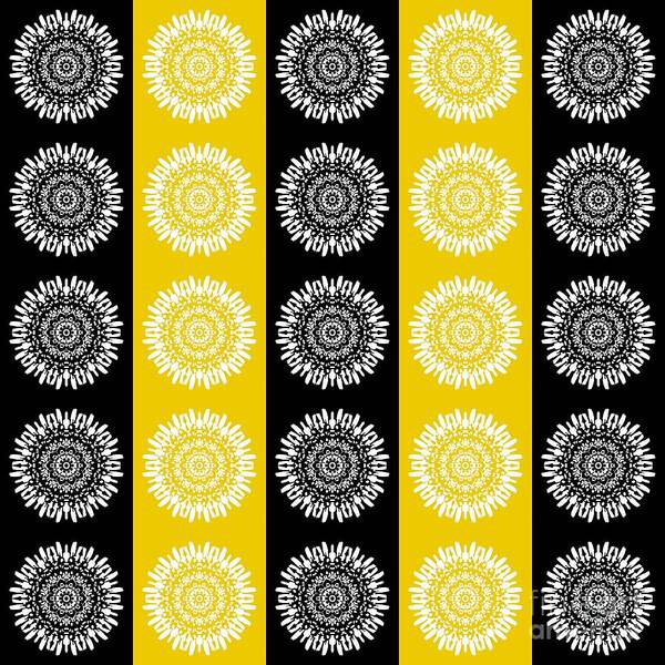Floral Art Print featuring the digital art Floral Medallion Pattern in Black and Yellow by Patricia Strand