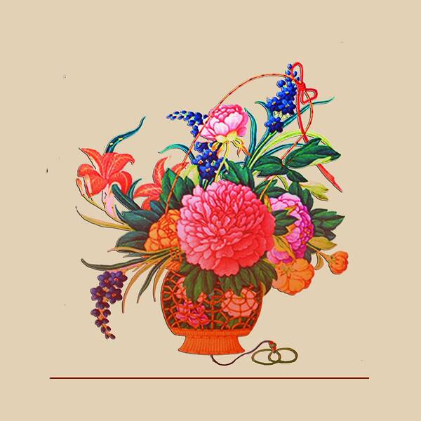 Flowers Art Print featuring the digital art Flower Basket by Asok Mukhopadhyay