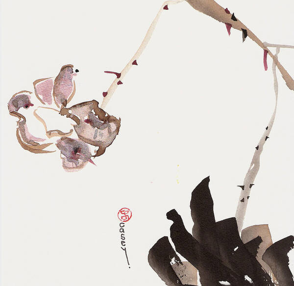 Sumi Art Print featuring the painting Flowering Alone by Casey Shannon