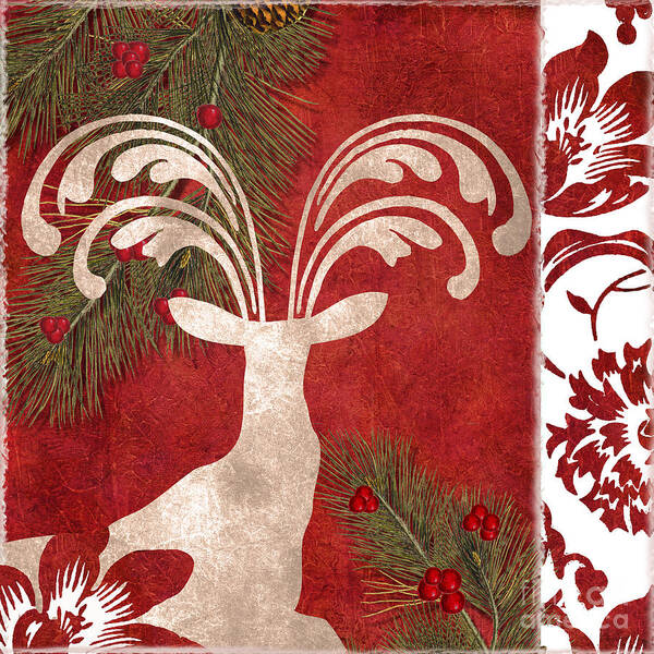 Christmas Art Print featuring the painting Forest Holiday Christmas Deer by Mindy Sommers