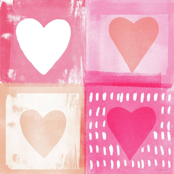 Hearts Art Print featuring the mixed media Four Hearts- Art by Linda Woods by Linda Woods
