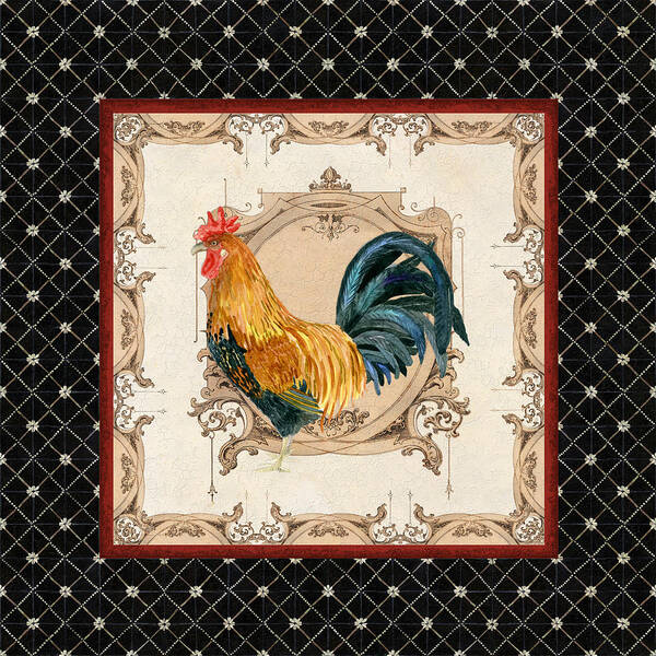 Etched Art Print featuring the painting French Country Roosters Quartet 4 by Audrey Jeanne Roberts