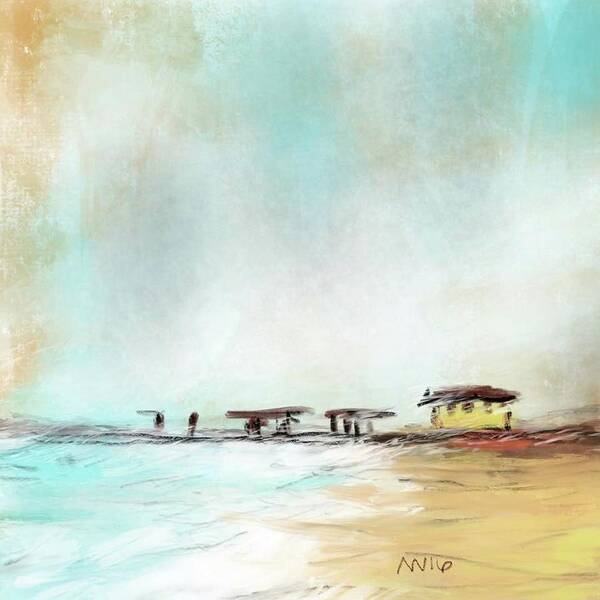 Beach Art Print featuring the digital art Frisco Pier by AnneMarie Welsh