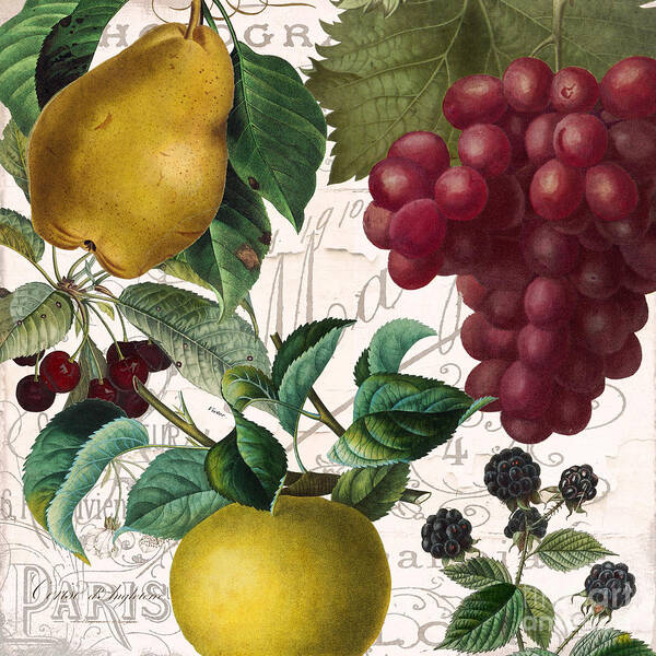 Grapes Art Print featuring the painting Fruit Bowl II by Mindy Sommers