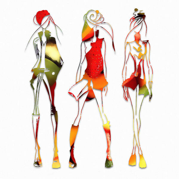 Fashion Art Print featuring the mixed media Fruit Salad Runway Models by Marvin Blaine