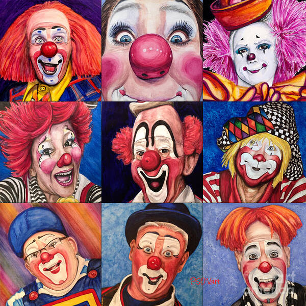 Clowns Art Print featuring the painting Fun Real Clowns by Patty Vicknair