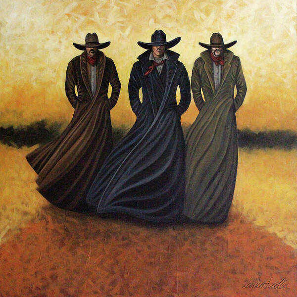 Three Cowboys Art Print featuring the painting Gang Of Three by Lance Headlee