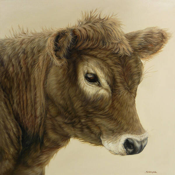 Cows Art Print featuring the painting Gentle Swiss Calf by Margaret Stockdale