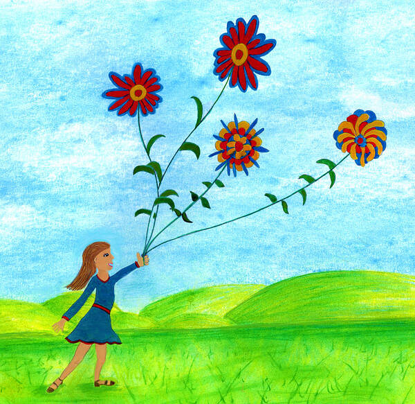 Landscape Art Print featuring the digital art Girl With Flowers by Christina Wedberg