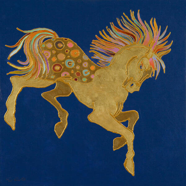 Equine Art Art Print featuring the painting Golden Pegasus by Bob Coonts