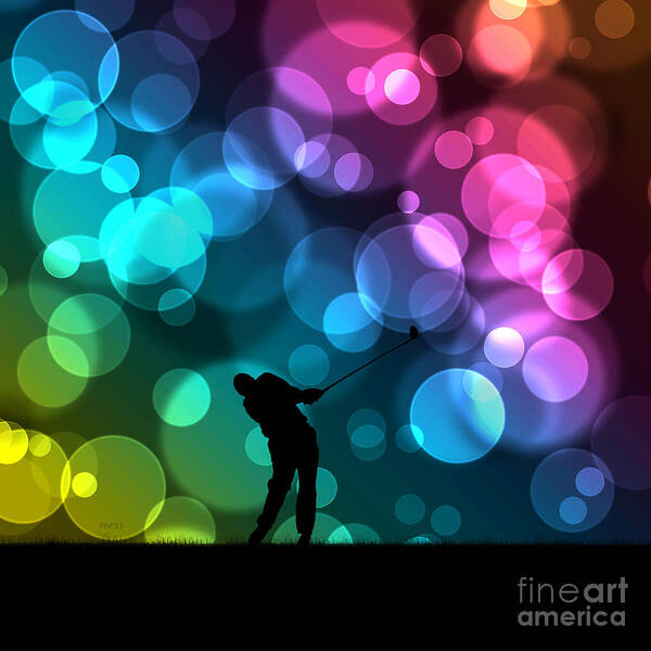 Bokeh Art Print featuring the digital art Golfer Driving Bokeh Graphic by Phil Perkins