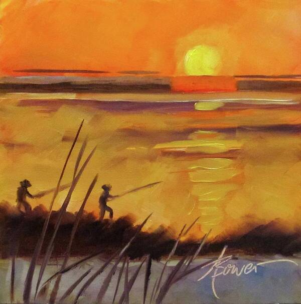 Gulf Coast Art Print featuring the painting Grand Isle Fishermen by Adele Bower