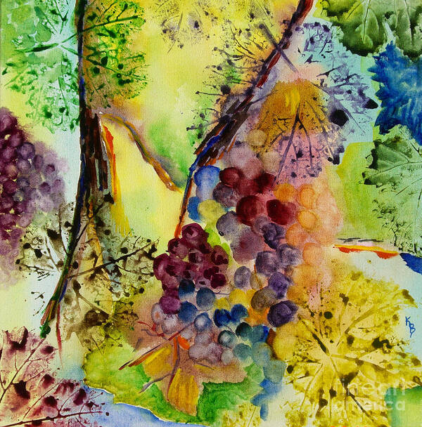 Watercolor Art Print featuring the painting Grapes and Leaves III by Karen Fleschler