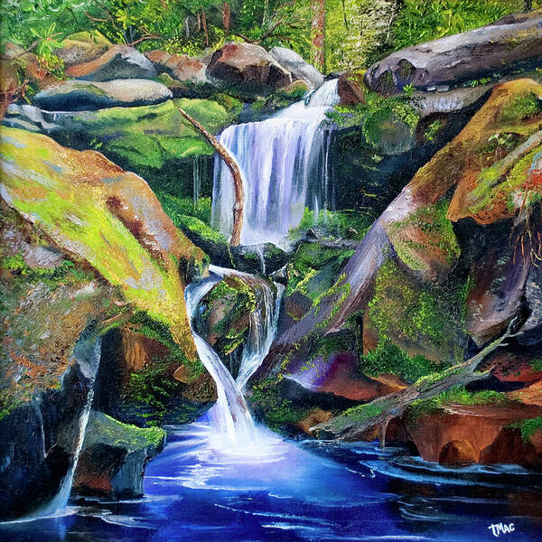Landscape Art Print featuring the painting Great Smoky Waterfall by Terry R MacDonald